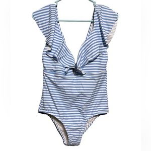 Blue and white striped one piece swimsuit women’s